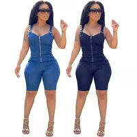 jumpsuit female 2021 slim fit high stretch skinny denim sleeveless hollow out zipper overalls summer women sexy casual jumpsuits