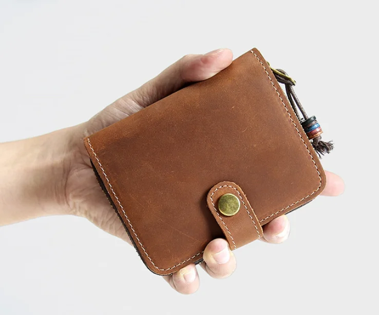 

Handmade Retro Men Genuine Leather Wallet Short Cowhide Hasp Card Holder Wallets Mens Portable Leisure Coin Purse Carteira DF253