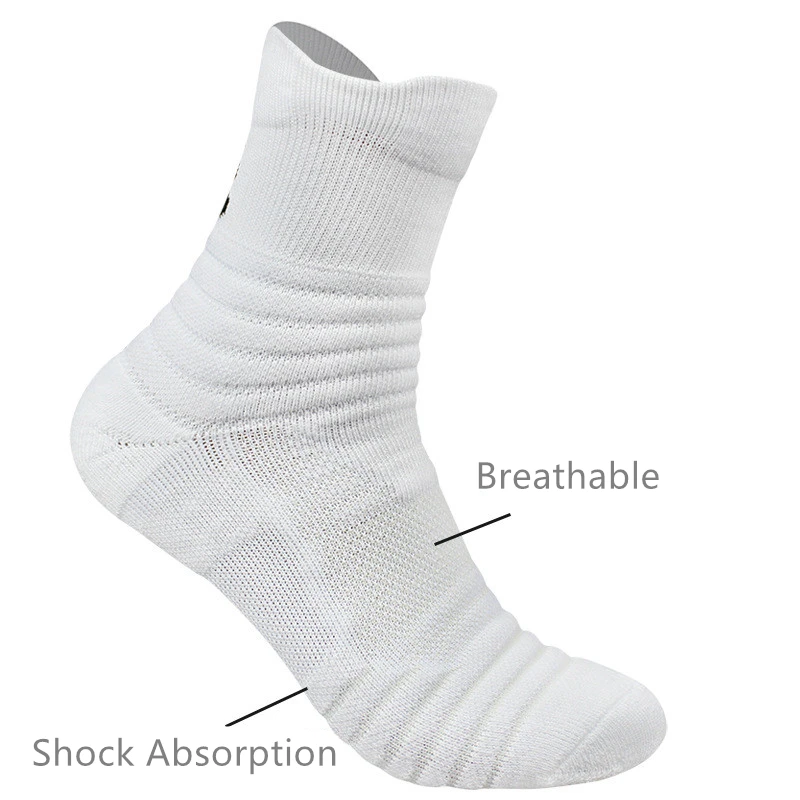 

3 Pair Men Basketball Socks Outdoor Sports Cotton Socks Terry Cushioned Shock Absorption Mid Calf Socks Running Hiking Cycling