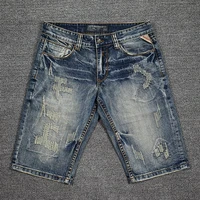 american street style fashion men jeans high quality retro blue ripped denim shorts summer vintage designer short jeans men