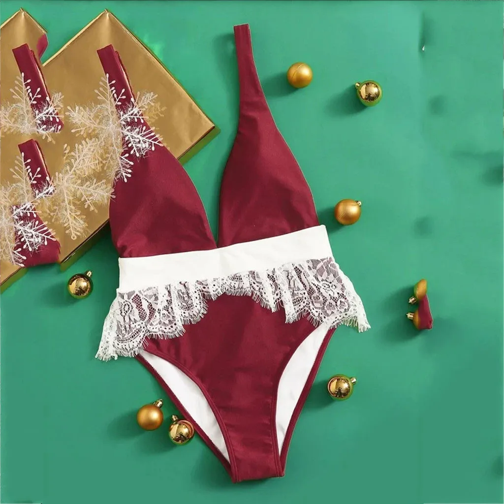 Купальник Цельный кружевной в стиле пэчворк с глубоким V образным вырезом