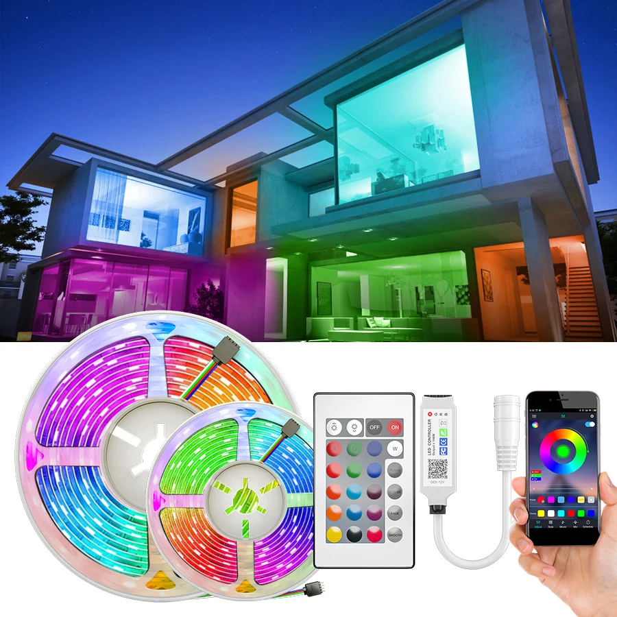 

RGB LED Strip 15M Led Light Tape 5050 SMD 2835 5M 10M DC 12V Waterproof RGB LED lamp diode Ribbon Flexible Controller+Adapter EU