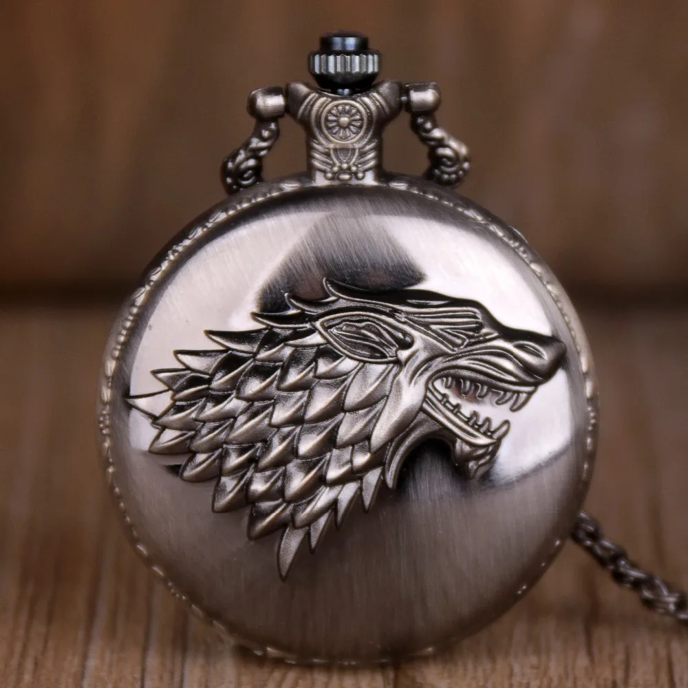 Лучшее качество черные Direwolf шаблон символ винтажные карманные часы с necklace ем цепь кварцевые карманные часы Подарки для мужчин и женщин