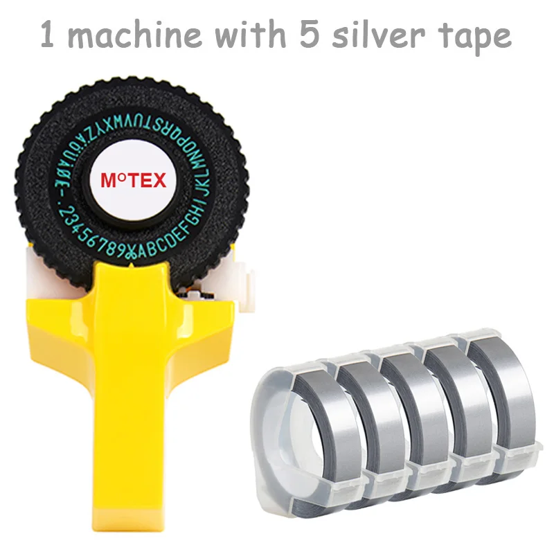Желтый Цвет MoTex E101 принтер мини DIY ручной совместимый для dymo 3D Тиснение Ручной ленточный ручной пишущая машинка надписи машина - Цвет: machine add 5 silver
