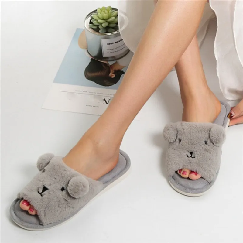 Плюшевые тапочки с героями мультфильмов зимние милые Вьетнамки ушками медведя