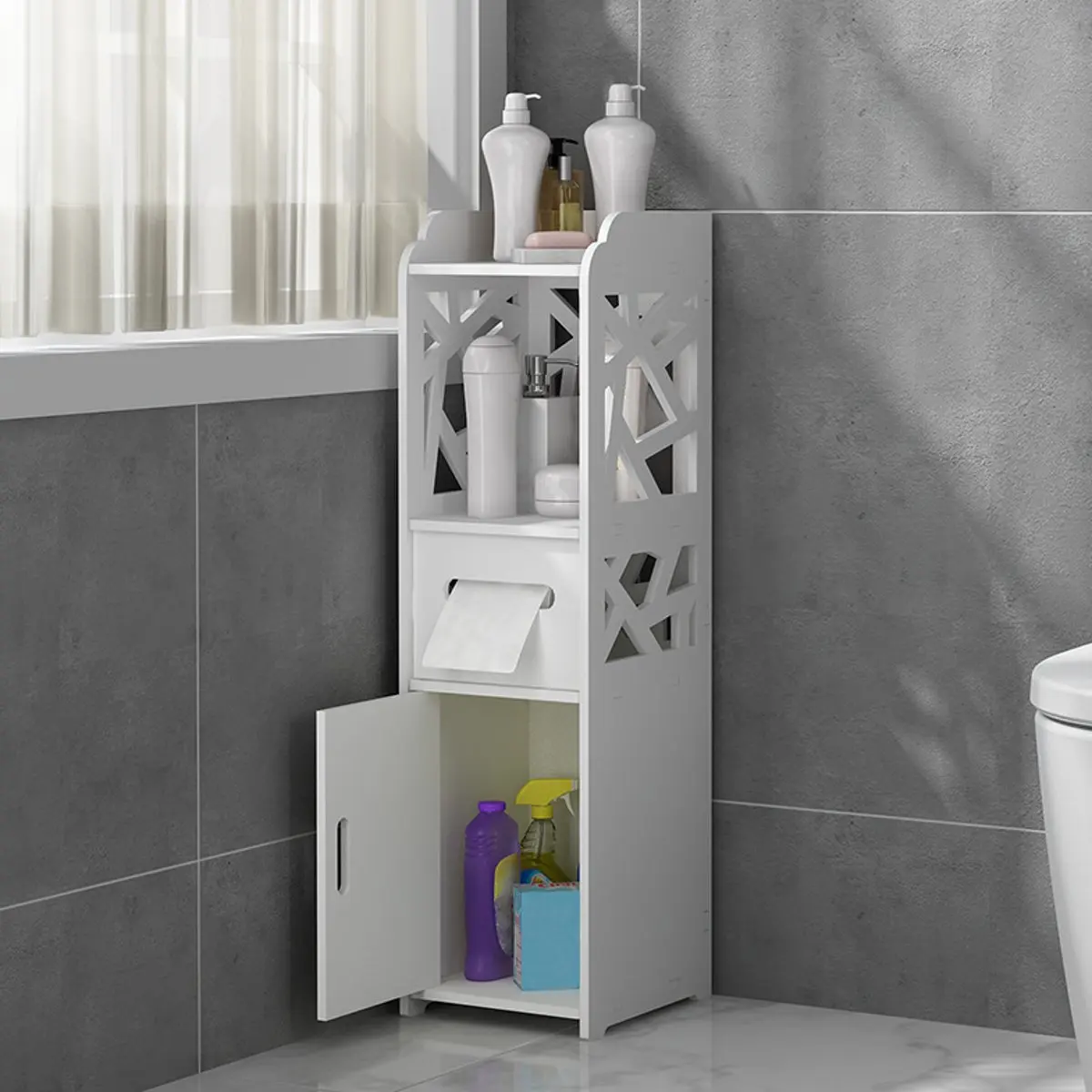 

DIY Bathroom Vanity Floor Standing Shelf Storage Cabinet Washbasin Shower Corner Shelf Sundries Home Furniture Storage Racks