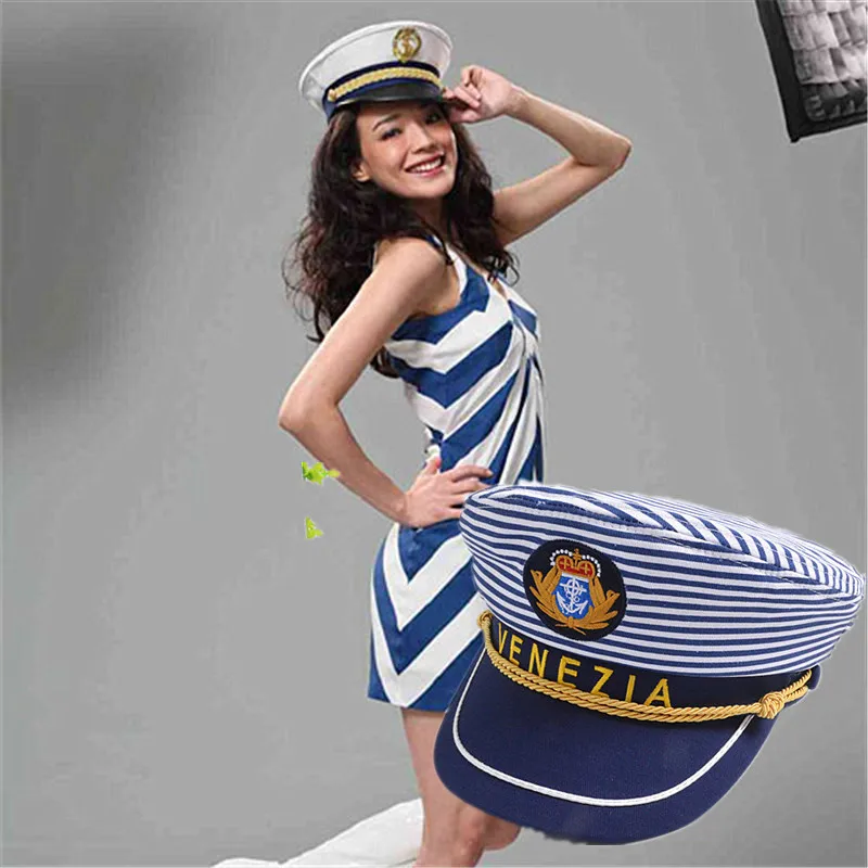 Венеция матросский танцевальный тёмно синий головной убор в синюю полоску для