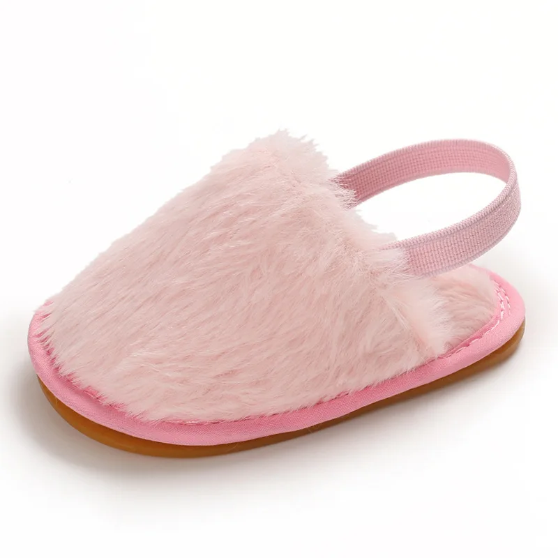 

Baby Slipper First Walkers Spring Models 0-1T Baby Toddler Shoes Rubber Sole Non-slip Baby Shoes Fur Slippery Princess Shoes