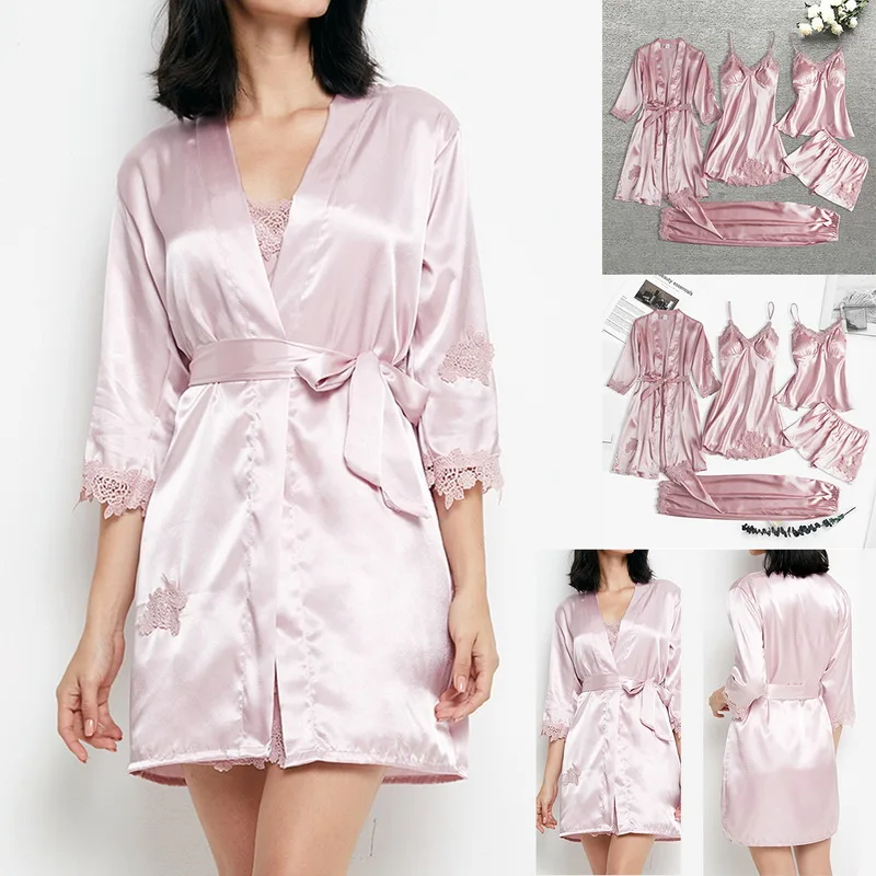 

Women Robe Set Kimono Bath Gown Lady Sexy Sleepwear Satin Rayon Bathrobe Casual Nightwear Bridesmaid Wedding Robe Homewear Suit