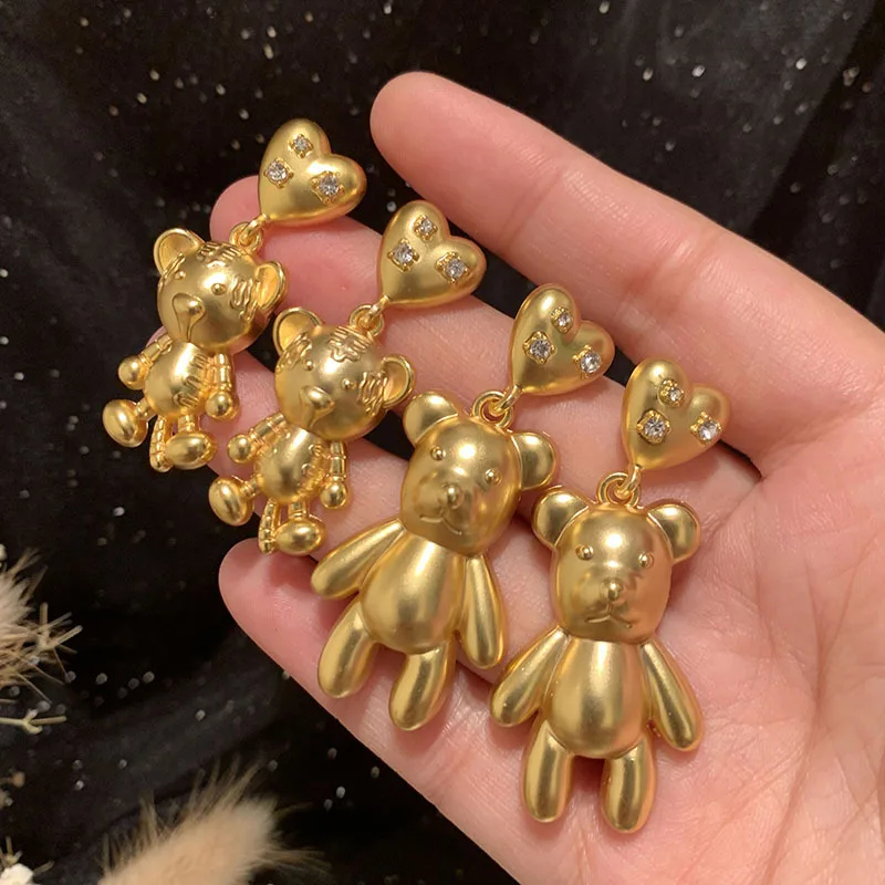 

Animal Earrings Women's S925 Silver Needle Chubby Bear Cute Tiger Exaggerated Matte Gold Love Cartoon Joker Gold Holiday Gifts.