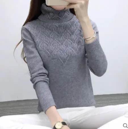 Плотный теплый свитер с высоким воротником женский осенне-зимний вязаный