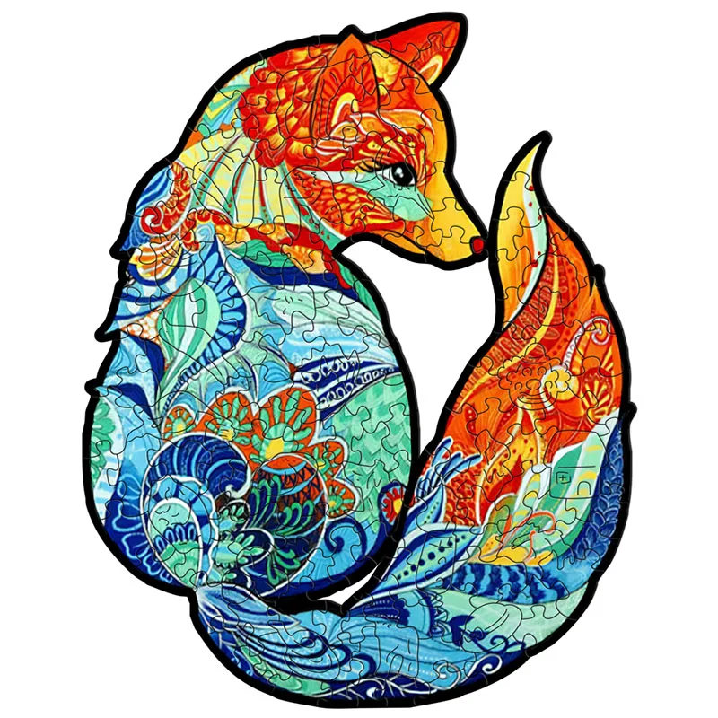 

Пазлы уникальные деревянные с желтым хвостом и лисой, 100/200/300 шт.