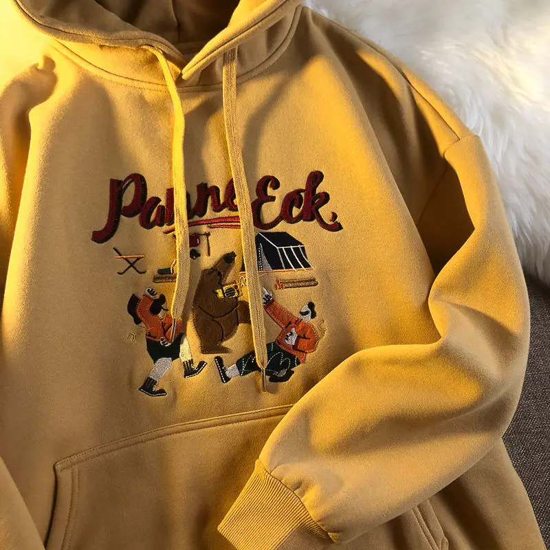 

Autumn and Winter New Casual Korean Cartoon Embroidery Hoodie Sweatshirt Women Loose Wild Pullover Cotton Sweatshirt Draw String