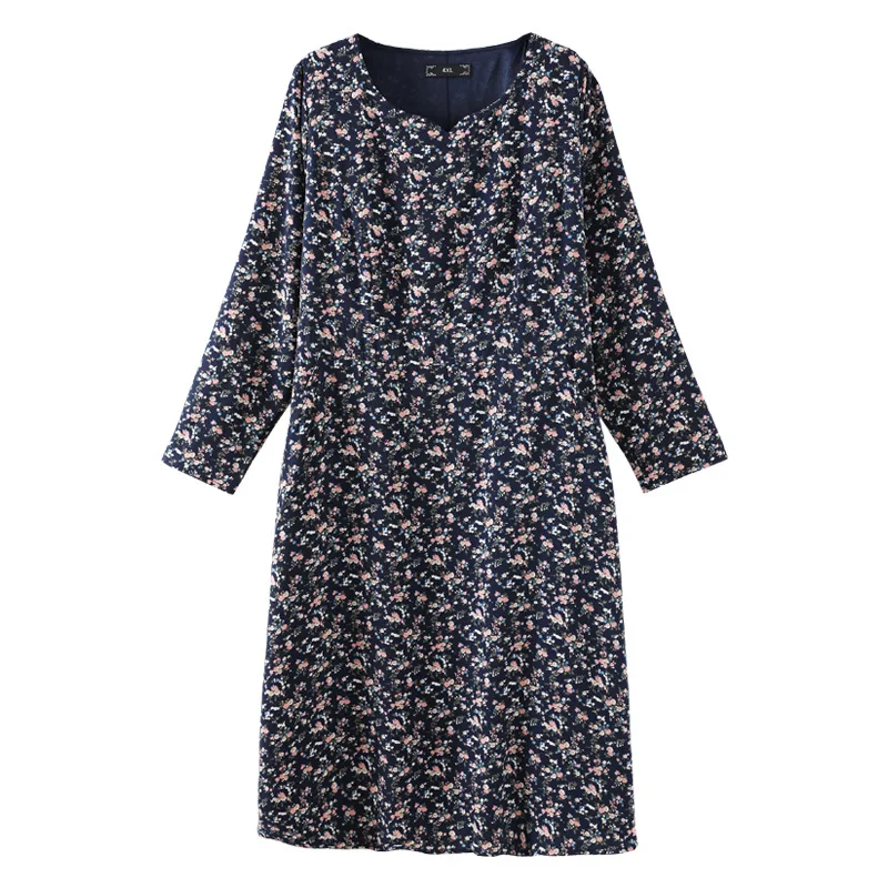 

4XL to 10XL Plus Size Floral Dress Long Sleeve Thin A-line Elegant Midi Women Party Robes T20452C