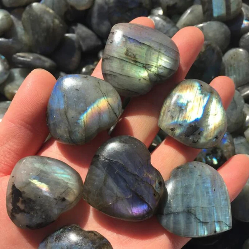 Натуральный Лабрадорит в форме сердца хрустальный камень кулон Лунный тонущий