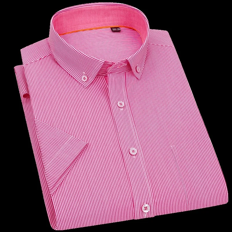 

Summer New Style Short-sleeved Men's Shirt Casual Striped Stretch All-match Button Collar Shirt 70% Cotton Factory Sale Dropship