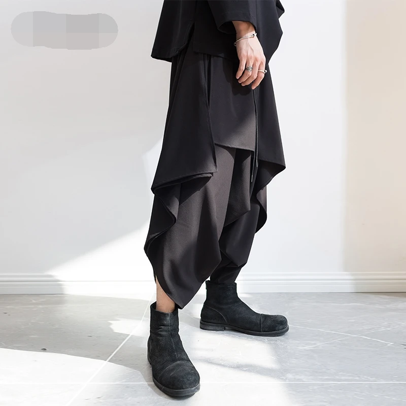 Мужские брюки на весну и осень повседневные стильные брюки-кюлоты мужские черные