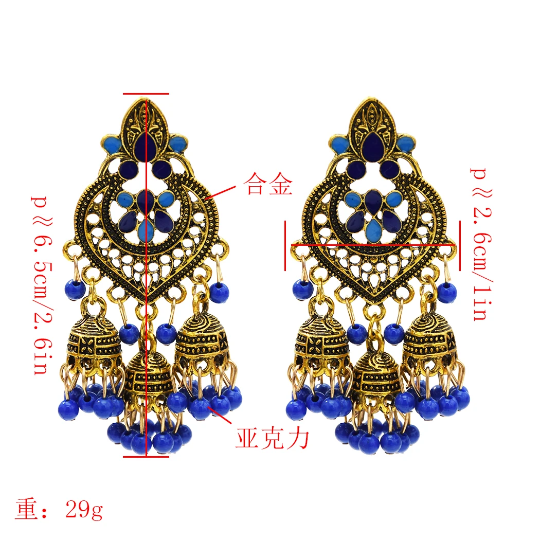 Этнические турецкие индийские стильные золотые серебряные серьги Jhumka из смолы с бусинами, длинные серьги для женщин, бохо, вечерние, цыганские, тайские ювелирные изделия