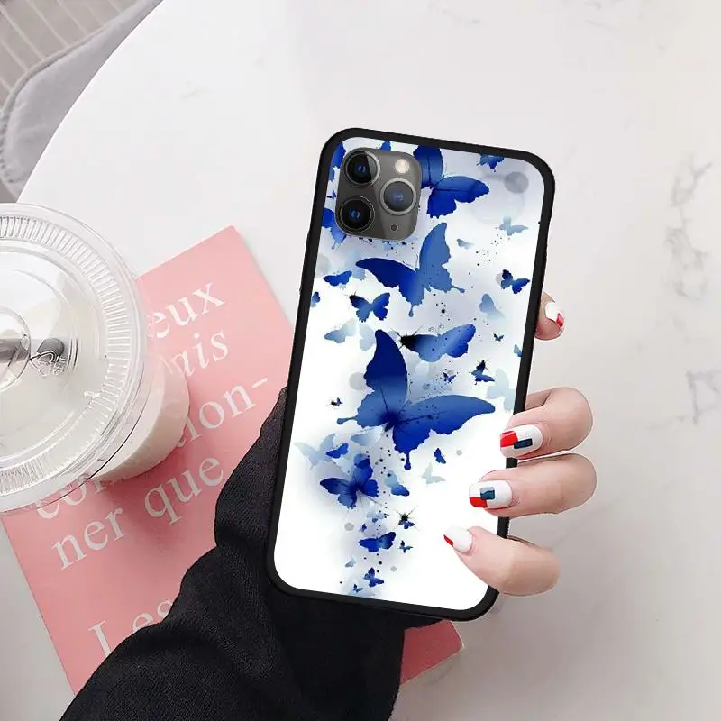 

Bling blue butterfly Phone Case For iphone 12 Pro Max Mini 11 Pro X XR 7 8 Plus