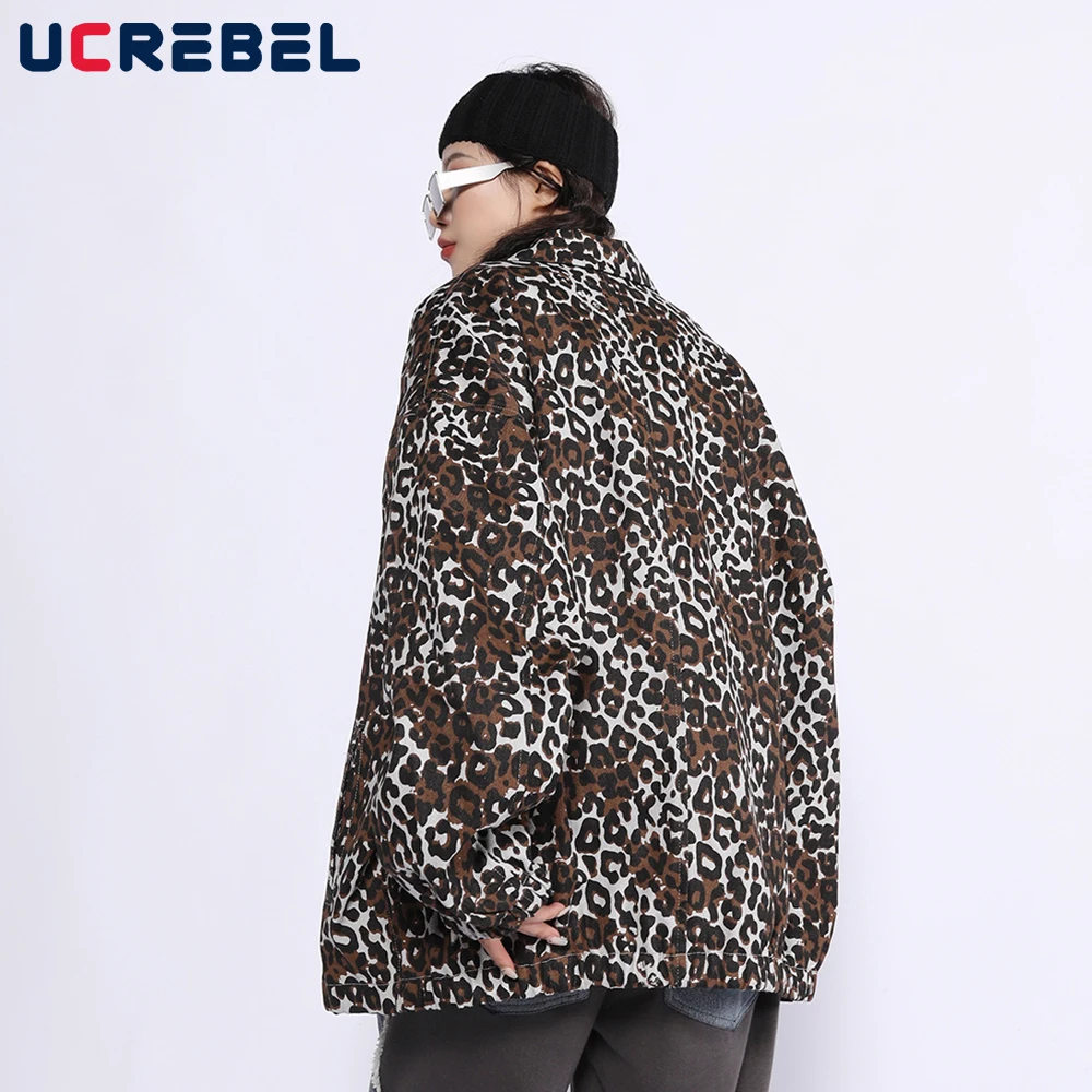 

Leopard Coach Jacket Mens High Street Autumn Suit Jacket Streetwear Casual Loose Lapel Outerwear Men