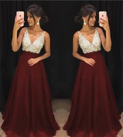 burgundy prom dresses a line deep v neck chiffon crystals backless long women prom gown evening dresses robe de soiree