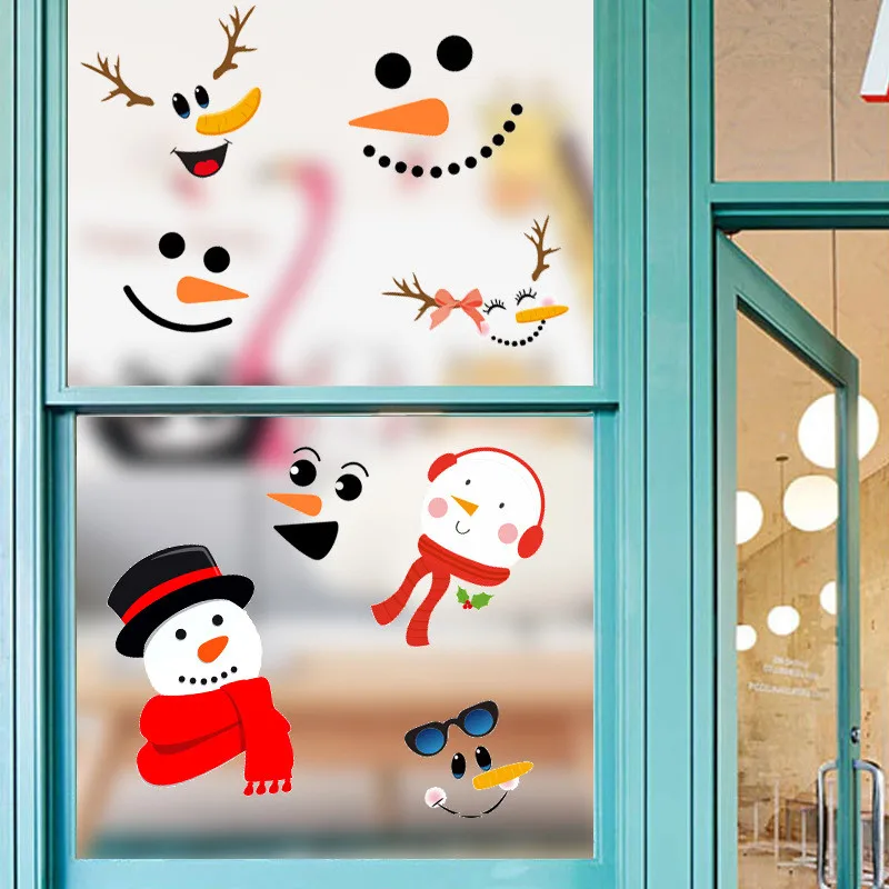 Рождественская сцена макет снеговик украшения стены окна стекло цветок