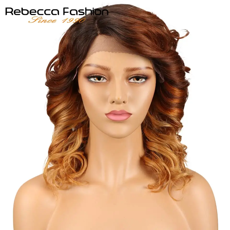 Rebecca L Part Lace Front Human Hair Wigs For Black Women Spiral Curly Peruvian Remy Loose Curly Wig 14 Inch Free Shipping