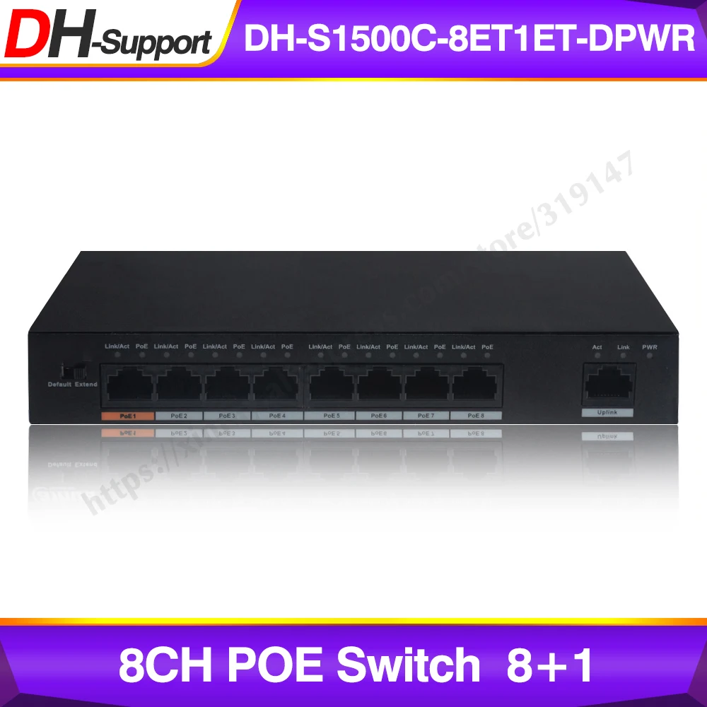DH-S1500C-8ET1ET-DPWR PoE Switch 8CH Ethernet Power Switch Support 802.3af 802.3at POE+ Hi-PoE Power Standard