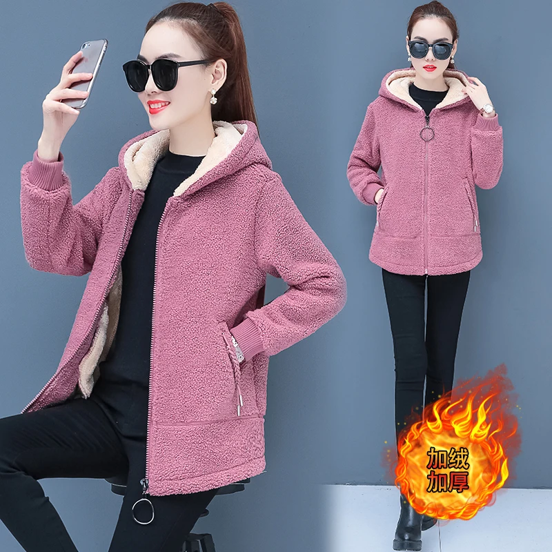 Куртка женская короткая из овечьей шерсти с капюшоном и длинным рукавом|Женские