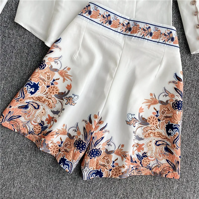 Женский винтажный костюм ALPHALMODA рубашка с длинным рукавом и трапециевидные шорты