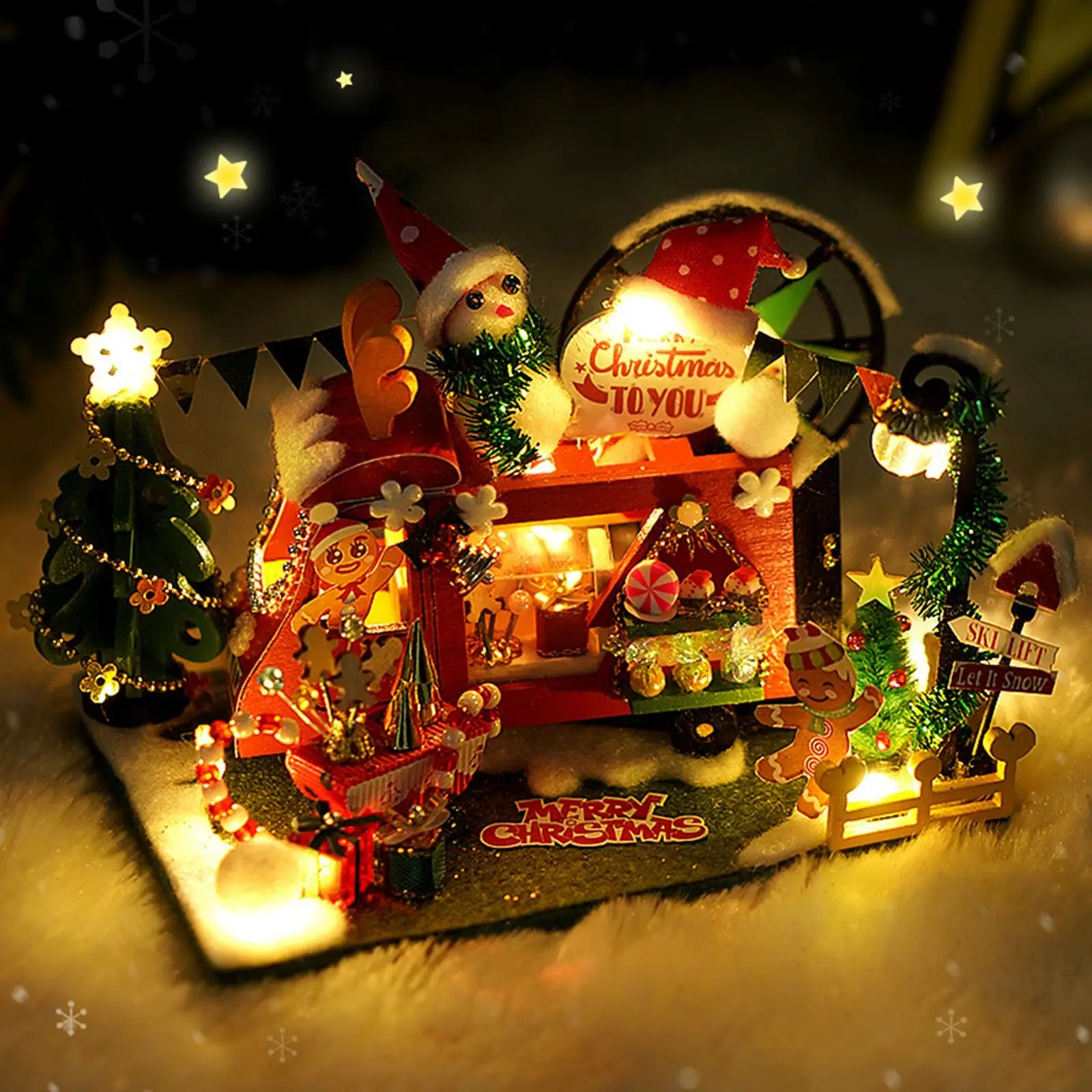 

Christmas DIY Dollhouse Miniature with Furniture Handmade Toy for Kid Adults