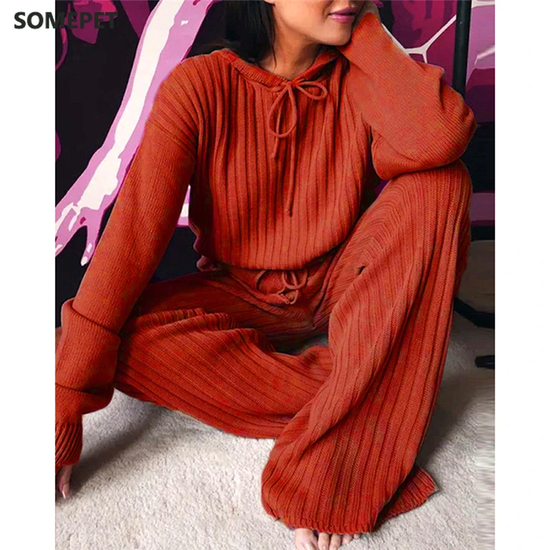 Модный тренд Женский Осенний вязаный комплект из 2 предметов Топ с длинным