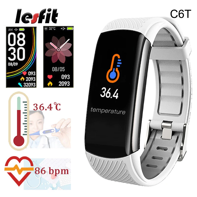 

Lesfit Silicone White Women Smart Bracelet For Men Waterproof Android iOS Temperature Wrist Band Sport Wristband Fitness Tracker