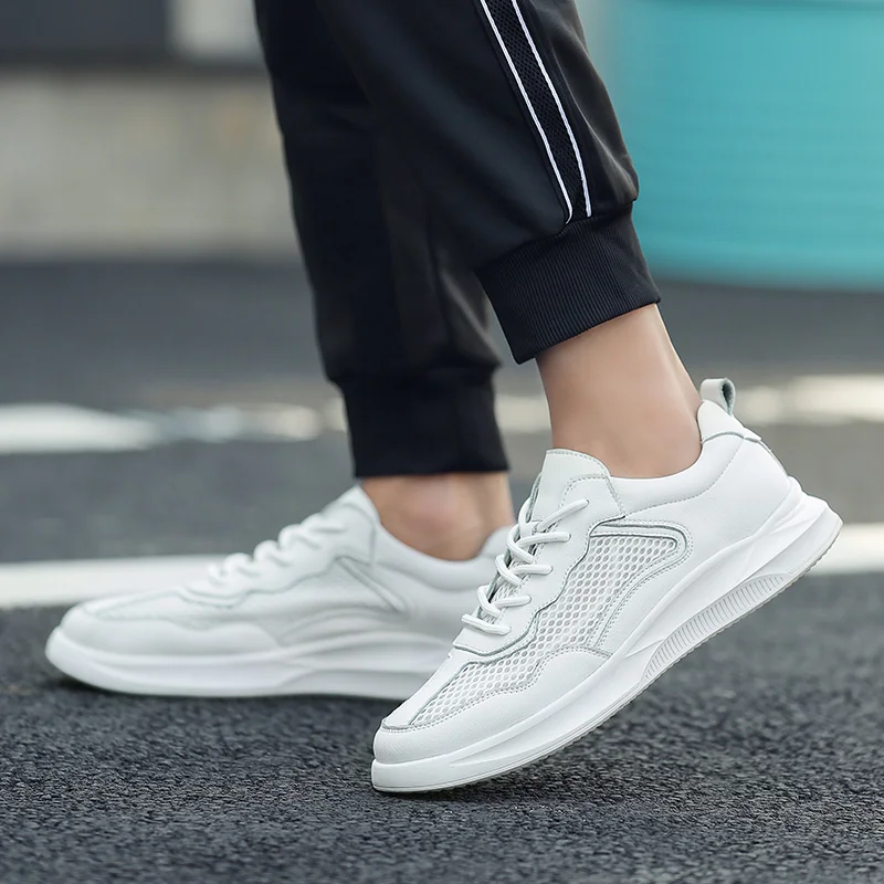 Кроссовки мужские из натуральной кожи дышащие без шнуровки повседневная