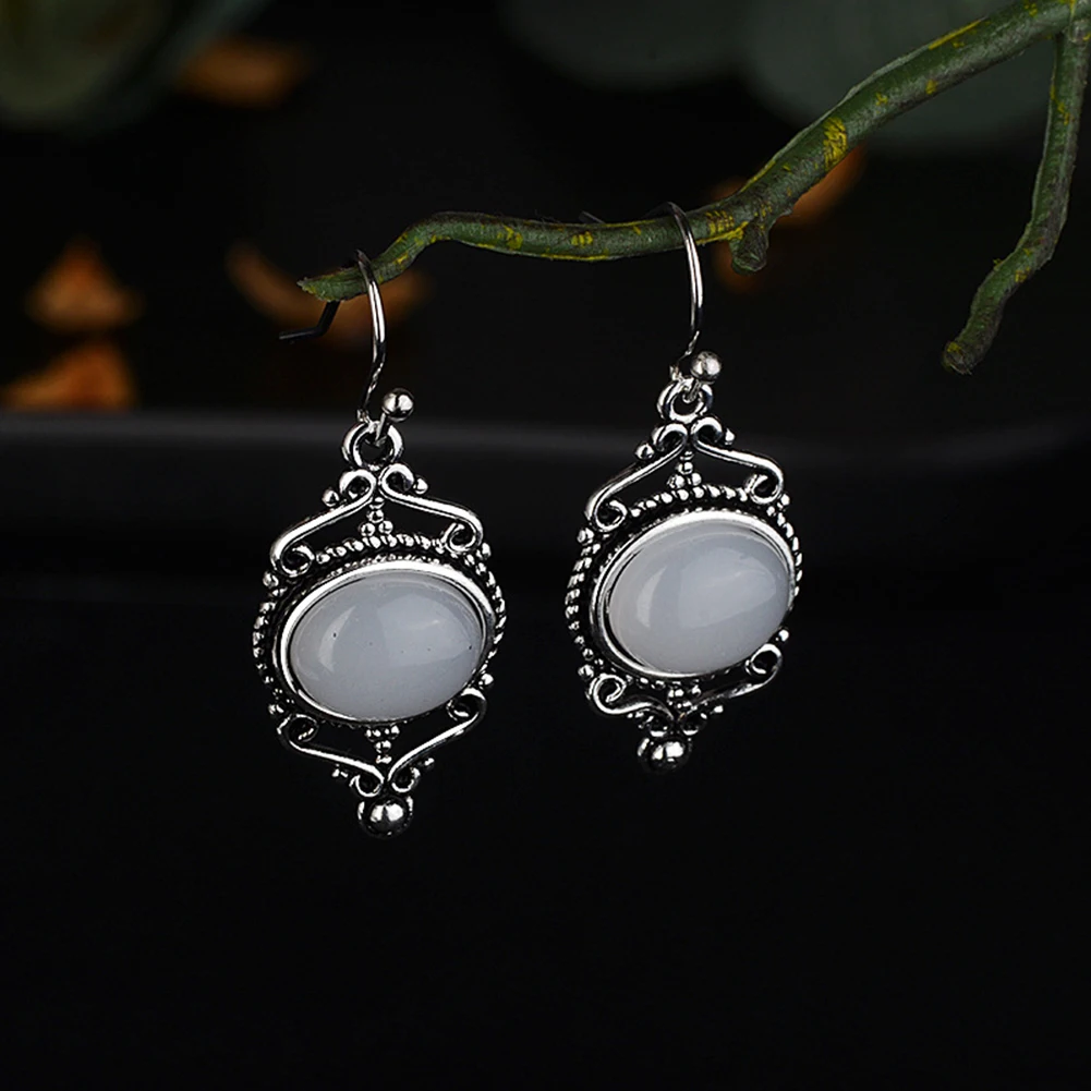 Женские винтажные резные серьги ювелирная имитация опала вечерние подарочные