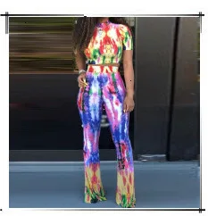 Boho полосатый Печатный комплект из двух частей для женщин с отложным воротником и коротким рукавом, укороченный топ с высокой талией, широкие брюки, повседневные Костюмы