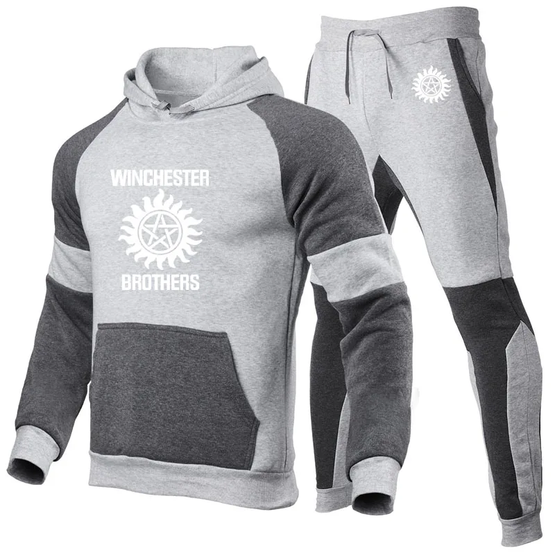 

Spring Autumn Men's hoodie Winchester Brothers Print Casual pullover High Quality Cotton Men's hoodies + sweatpants Two-piece