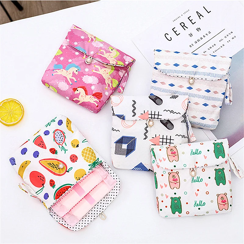 

Cotton Storage Bag For Sanitary Napkin Cute Coin Purse Credit Card Organizer Sanitary Pads Packing Pouch Jewelry Container Case