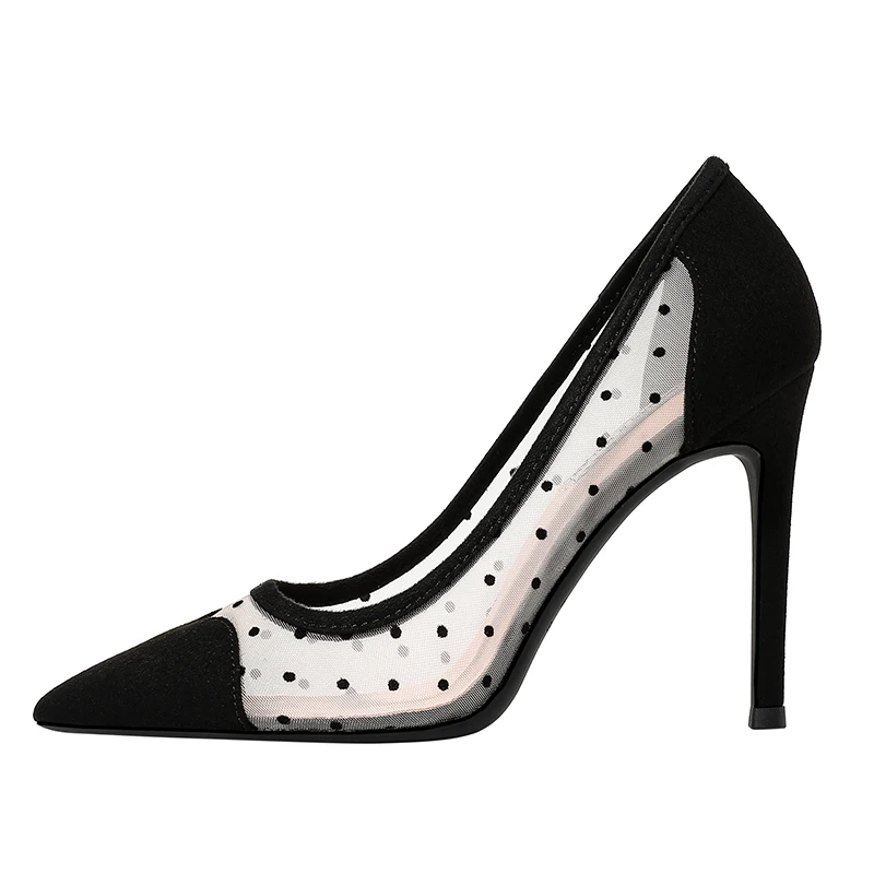 Туфли-лодочки женские на шпильке сетчатые дышащие кружевные с вырезами среднем