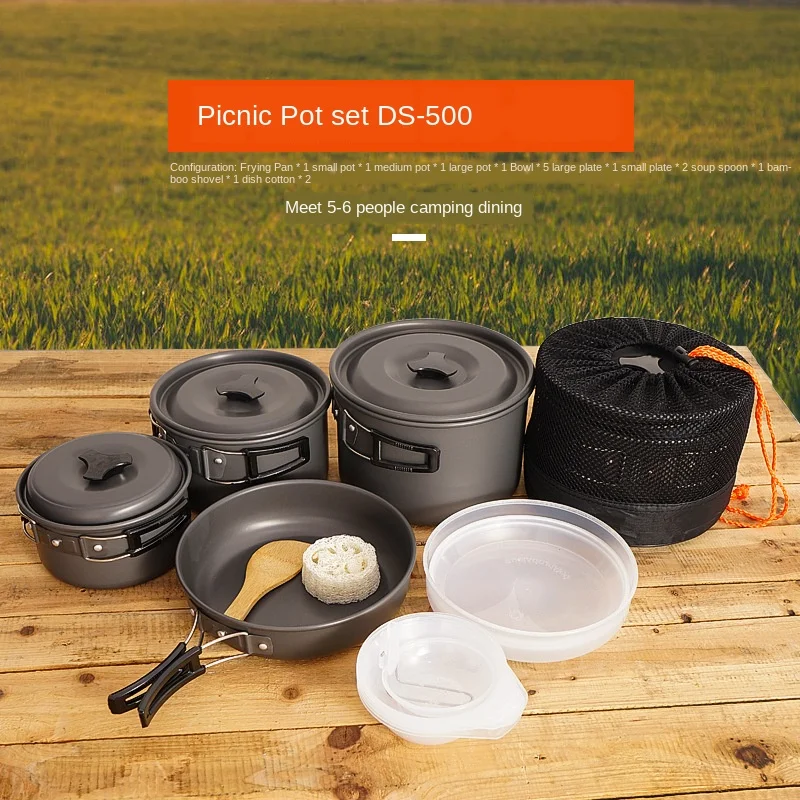 

Outdoor High Quality Camping Cooking Pot Set Nonstick Pot Portable 5-6 Person Cookware Set Multi-function Camping Equipment