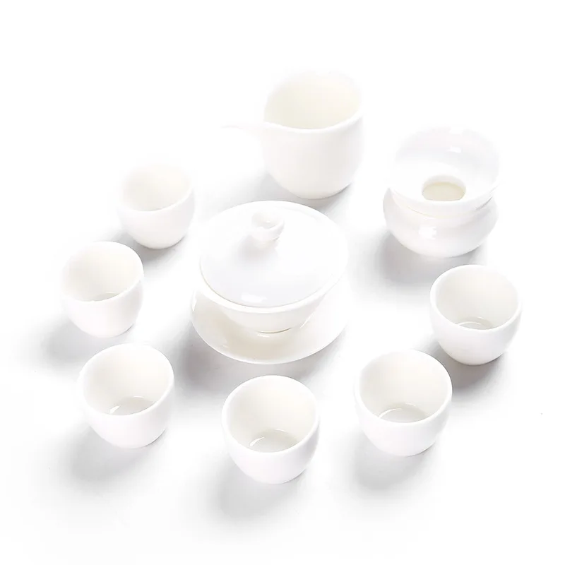 

Dehua white porcelain suet jade tea set set home travel, send 50g China dahongpao