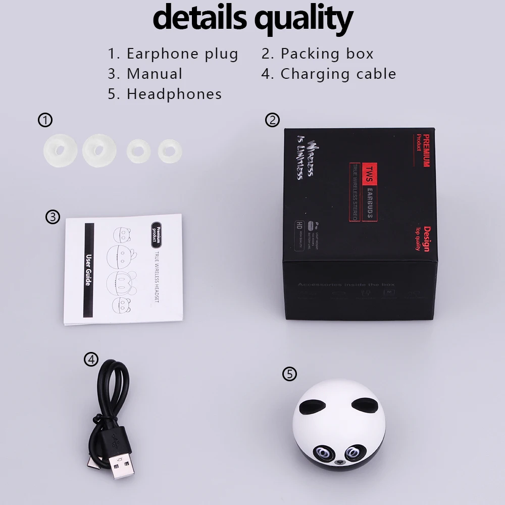 

LYMOC New Panda Cartoon Wireless Headsets Bluetooth 5.0 Earphone Touch TWS Auriculares Microphone Handsfree for Call Video Music