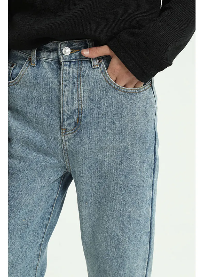 

Vintage Casual Mens Denim Jeans Classic Regular Fit Ankle-Length Straight Pants Men New Streetwear Fashion Hip Hop Male Trousers
