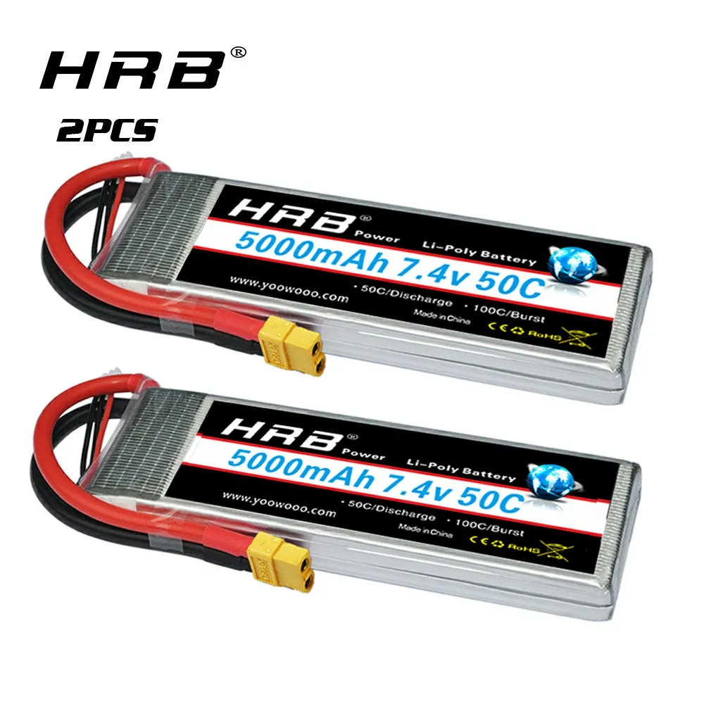 2 упаковки HRB 7 4 в 5000 мАч Lipo батарея 2S 50C с разъемом XT60 T deans для радиоуправляемого