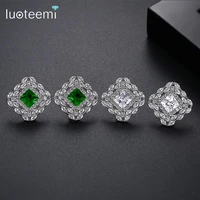luoteemi fashion green stones cubic zirconia women stud earring big square wedding jewelry friends gifts aretes wholesale