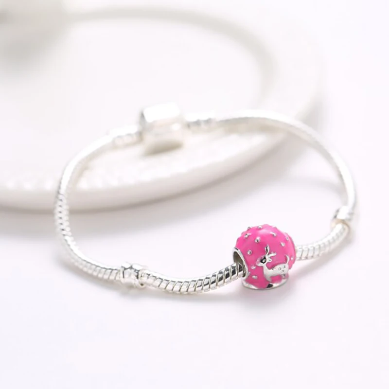 pink fawn Fit Women Pandora charms silver 925 original Bracelet valentines day harajuku bijoux Jewelry beads ENM556 | Украшения и