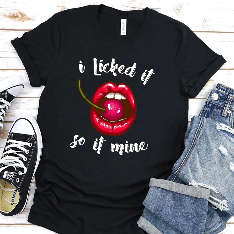 Черная футболка с надписью I Licked It So It's Mine женская одежда 2020 летняя Женские