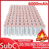 203040100pcs sub c subc with tab 6000mah 1 2v ni mh rechargeable battery white high