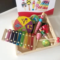 9pcsbox 2020 new toy xylophone rattle drum montessori educational toy wooden harmonica kids baby musical funny toys