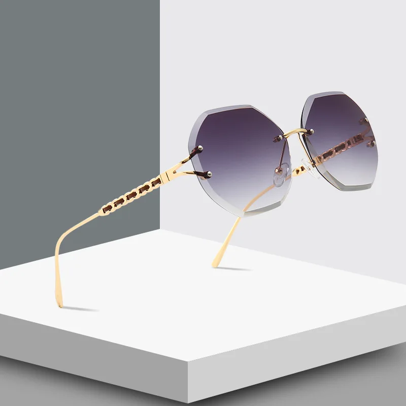 

Trendy Frameless Diamond Cut Rope Imitation Leather Decorative Sunglasses Street Shooting Modern Retro Sunglasses